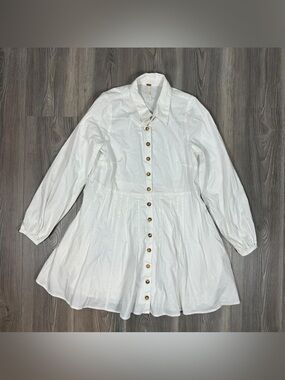 Free People White Button Down Long Sleeve Mini Dress Size L